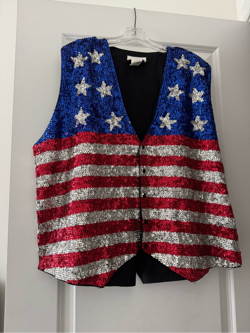 Sequin American Flag Vest - Blue, Red & Silver size xl